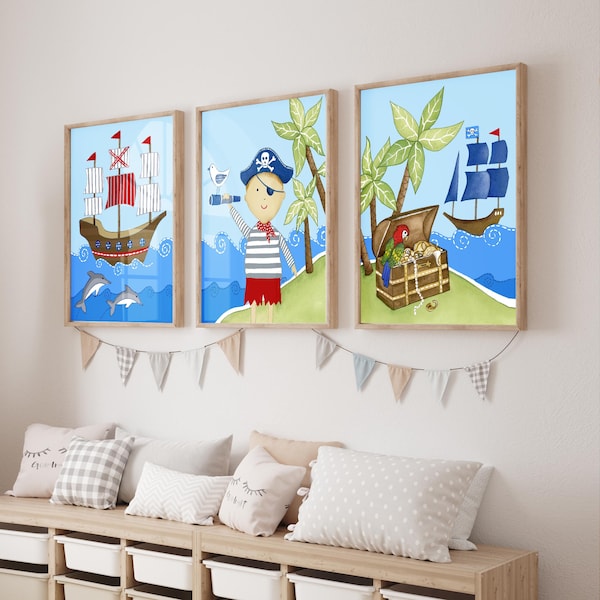 Pirate Art prints, Kids bedroom bathroom art prints, instant digital download, printable