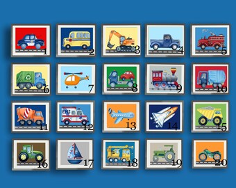 transportation art prints, car truck wall art decor, brody bedding art prints, boys nursery art