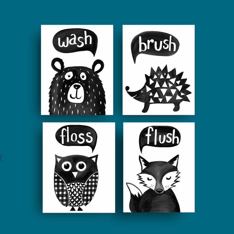 Woodland Bathroom Art Kids Bathroom Decor Woodland Bathroom Etsy