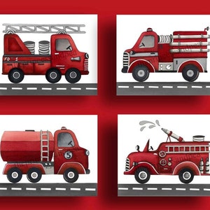 fire truck wall art décor , boy nursery art , fire truck prints, firetruck painting image 3