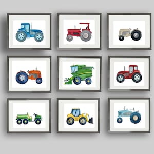 Tractor wall art décor for boy nursery or bedroom, tractor watercolor art prints