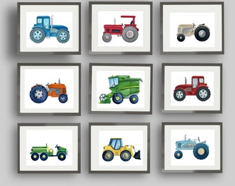 Tractor wall art décor for boy nursery or bedroom, tractor watercolor art prints