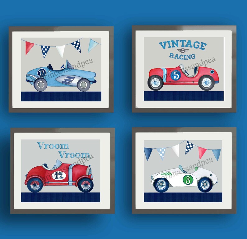 Race Car Wall Art Decor Vintage Race Cars Prints for Boy Etsy