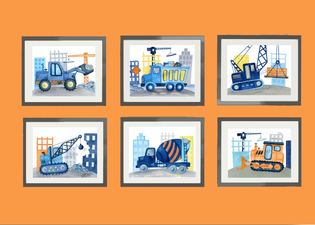 Construction Truck Wall Art Decor Boy Nursery Wall Art Prints Etsy