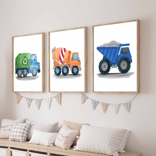 construction truck wall art transportation truck art décor for boy nursery bedroom, gift for boys