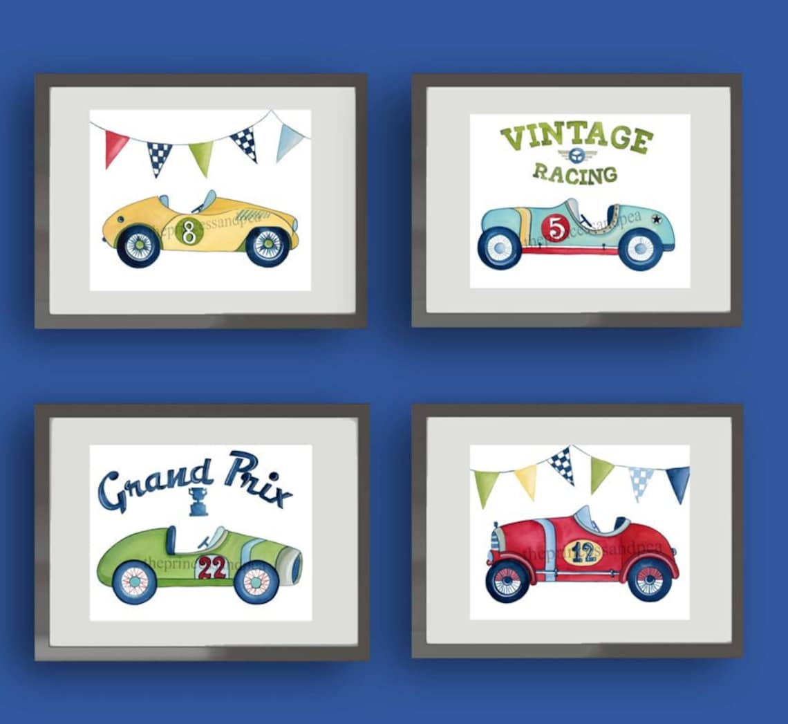 Race Car Wall Art Decor Vintage Race Cars Prints for Boy - Etsy