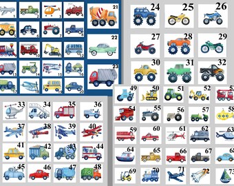 Transportation Watercolor Art Prints: Car, Truck, Construction Nursery Decor
