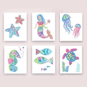 Mermaid wall art decor, baby girl nursery, lily mermaid wall art prints, printable instant digital download