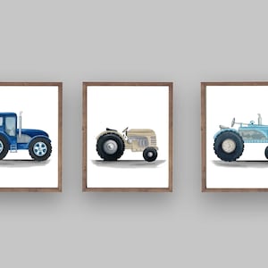 tractor wall art decor, original watercolor tractor prints for boy bedroom nursery