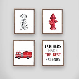 fire truck wall art decor, fire truck art prints for fireman theme bedroom or nursery