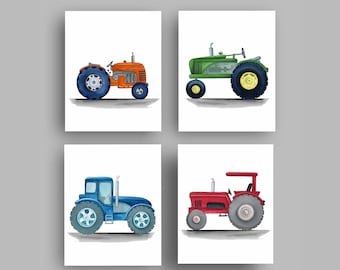 Tractor Art Prints, Boy Nursery Wall Art Decor, Farming theme watercolor pictures