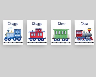 train cars wall decor, train engines art prints for boy nursery bedroom, watercolor painting