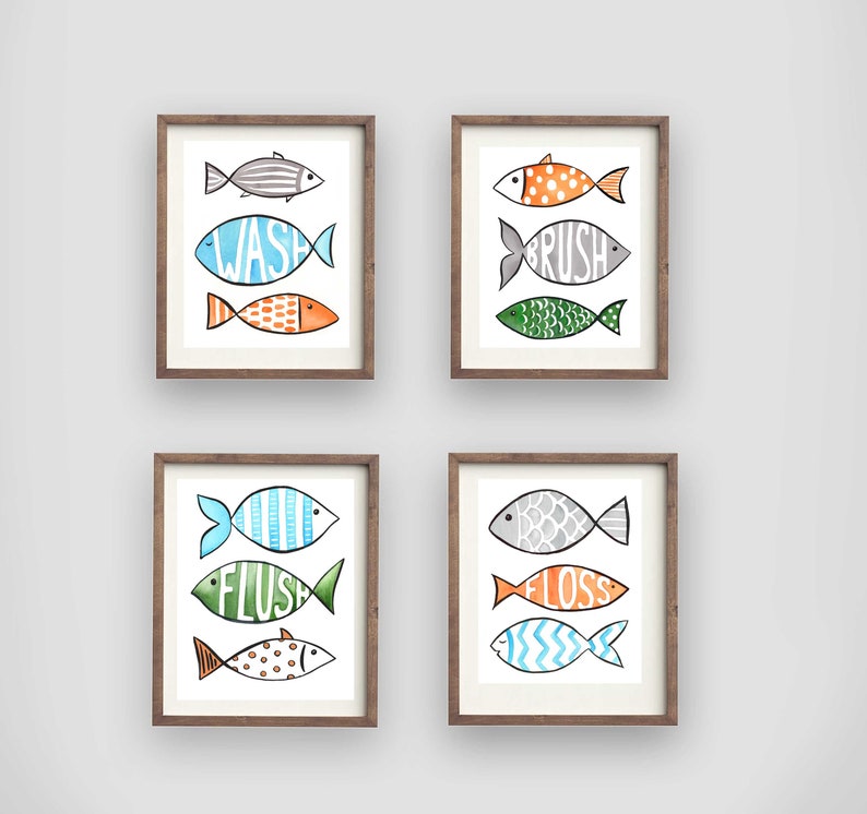 Fish Wall Art Decor for Boy Bathroom Kids Fish Bathroom Art | Etsy