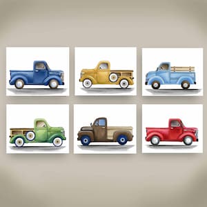 truck wall art décor, pick up trucks art prints for boy's bedroom nursery, transportation pictures