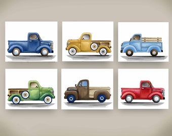 truck wall art décor, pick up trucks art prints for boy's bedroom nursery, transportation pictures