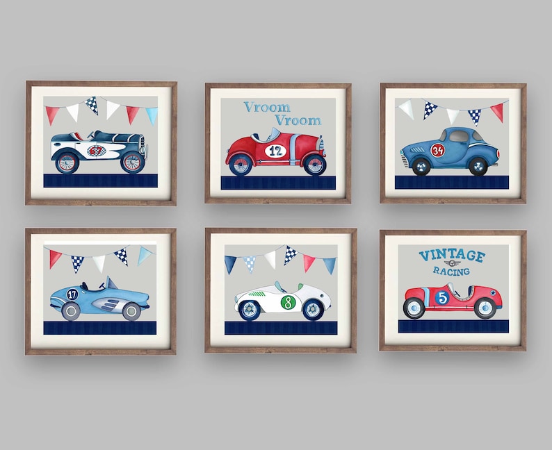 Race Car Wall Art Decor Vintage Race Cars Prints for Boy Etsy