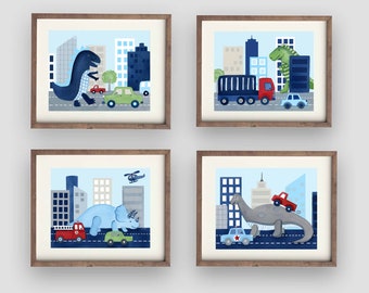 Watercolor Dinosaur Art Prints: Boy's Nursery Wall Decor, Set of 4