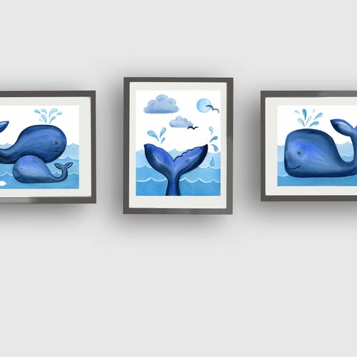 Whale Bathroom Art Print Whale Decor Boy Nursery Art Etsy
