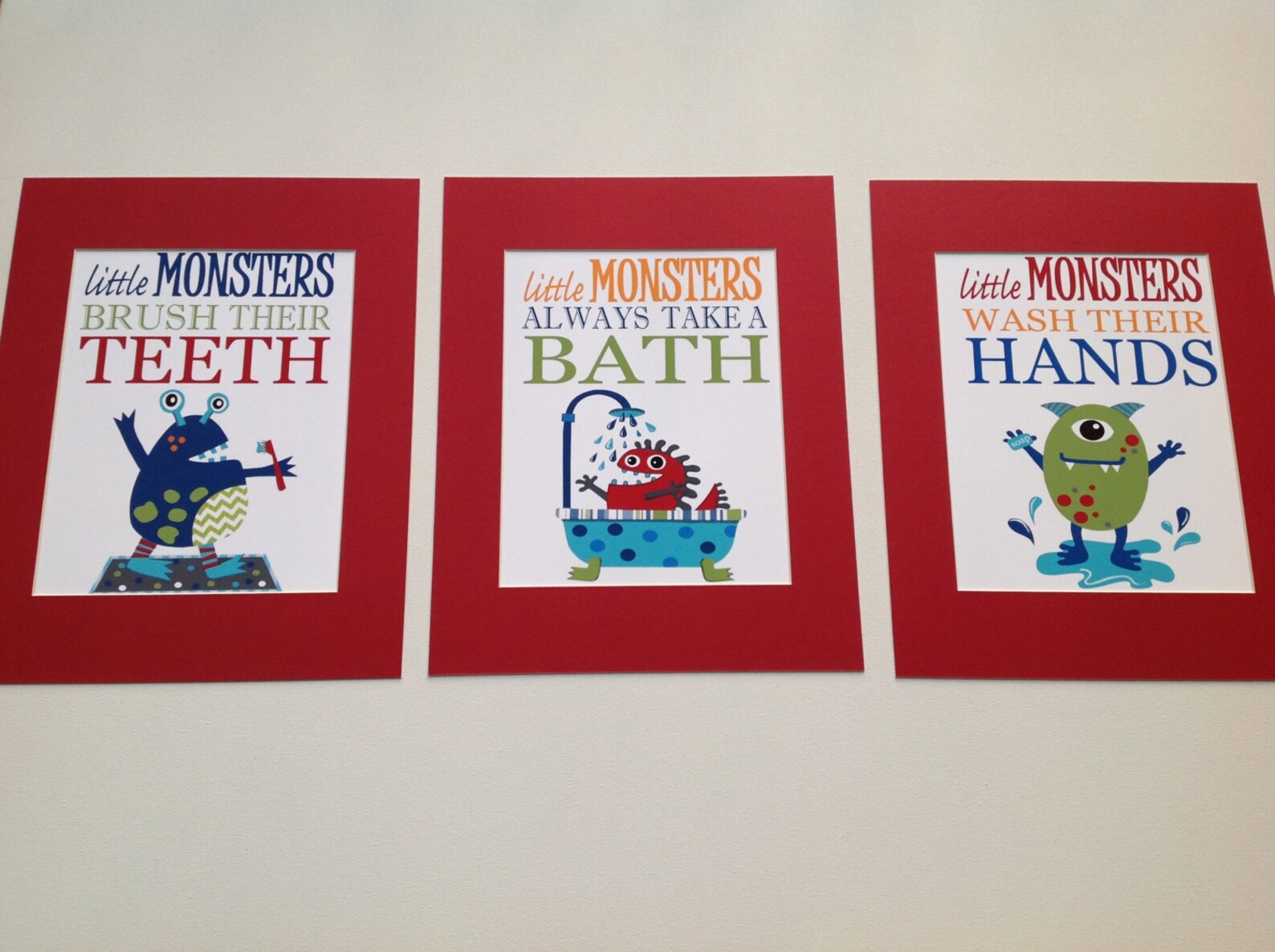 Monster Wall Art Decor for Kids Bathroom Children Bathroom Etsy