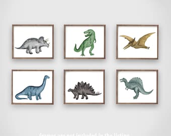 Dinosaur Watercolor Art Prints: Nursery Bedroom Decor (Set of 6)