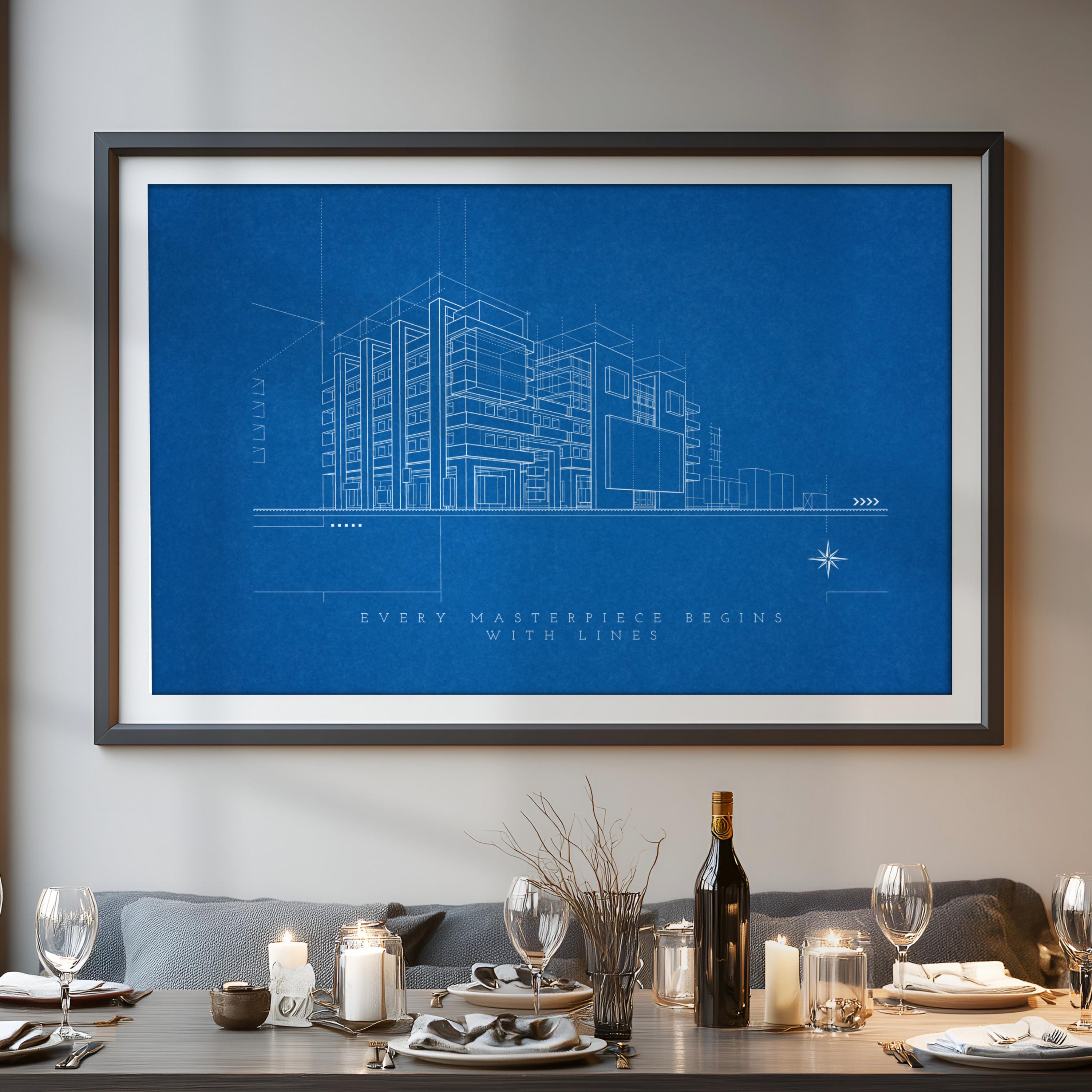 Architectural Vintage Blueprint Poster, Matte Horizontal Poster ...