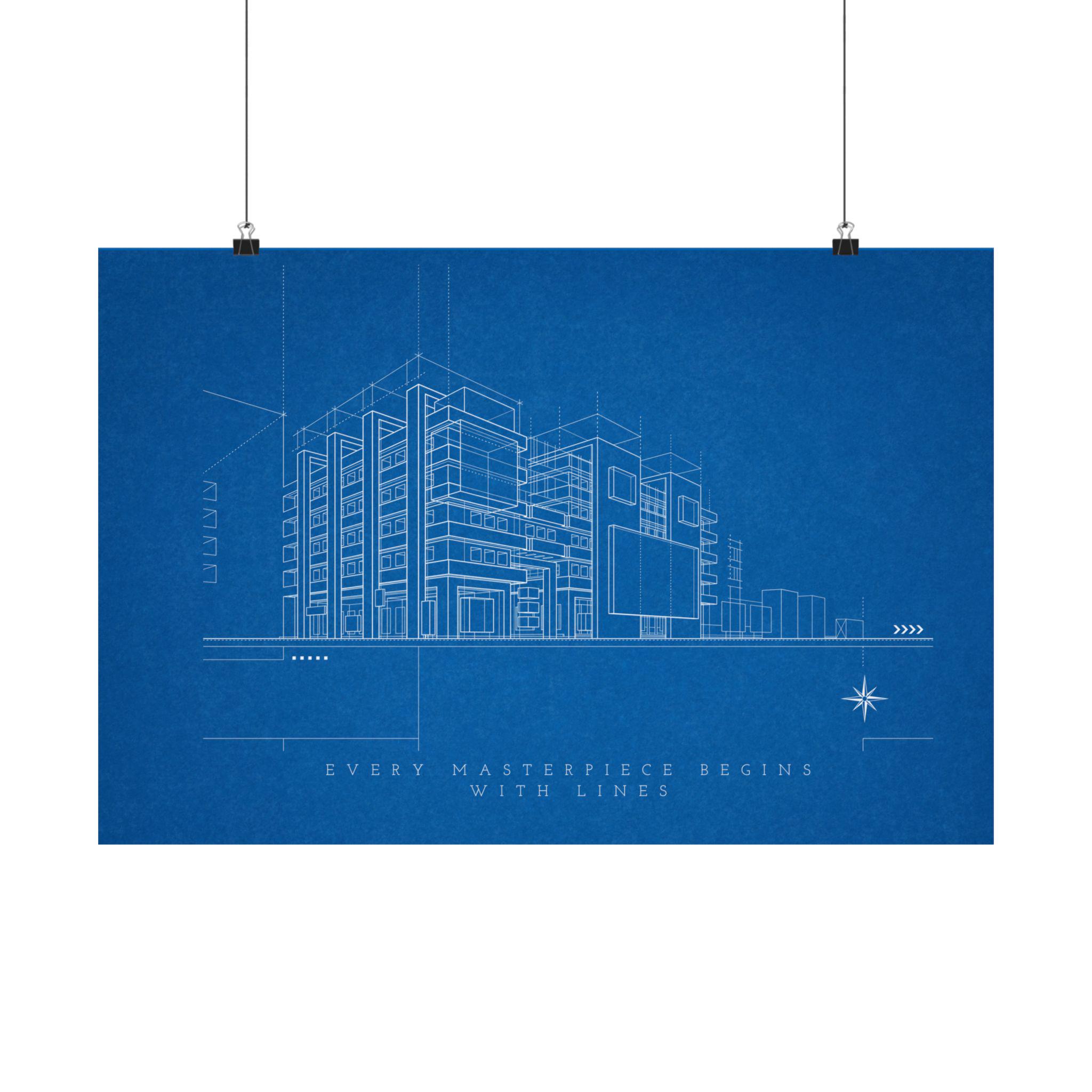 Architectural Vintage Blueprint Poster, Matte Horizontal Poster ...