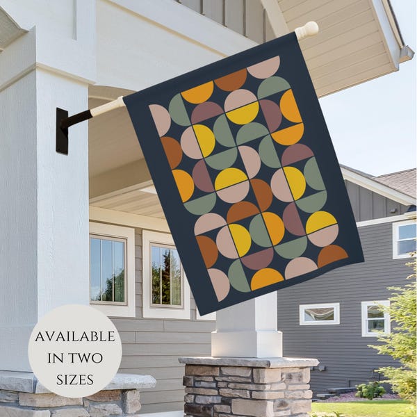 Midcentury Geometric Pattern Garden Flag, Retro House Banner, Mid Century Modern Decor