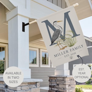 Personalized Heron Garden Flag , Custom Name & Established Year (optional), Personalized Family Initial House Banner