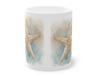 illustration d'étoile de mer | Céramique nautique Coastal Beach 11 oz