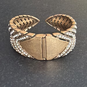 Vintage J Crew Messing und Strass Feder Armreif