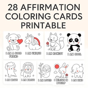 28 cartes à colorier pour les enfants : activité imprimable sur la confiance et la positivité, téléchargement numérique PDF