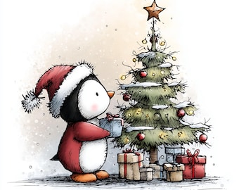 ボケクリスマスオーナメント：サンタ、雪だるま、ペンギン（デジタル