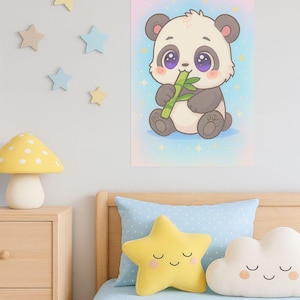 Cute Panda Poster – Kawaii Pastel Wall Art for Kids Room