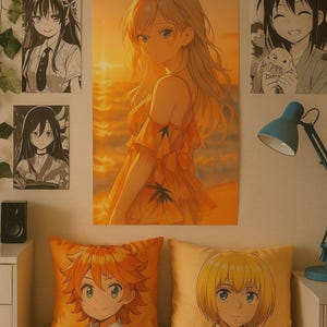 Poster Anime Girl Sunset – Aesthetic Beach Wall Art