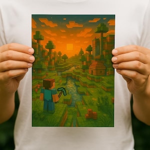 Pixel Block Poster – Voxel World Gaming Art Print for Kids & Gamers