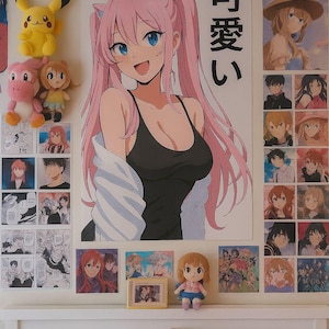 Poster Kawaii Neko Girl – Illustrazione manga rosa in stile giapponese