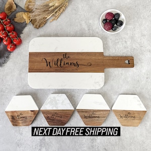 Personalized Marble Wood Cutting Board for Housewarming Gift, Real Estate Closing Gift for Cooking and Baking, Engraved Gift, Street Address