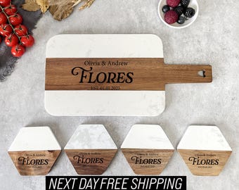 Personalized Cutting Board, Custom Address, Housewarming, New Home, First Home Gift, Engraved Marble Wood Cheese Board, Realtor Closing Gift