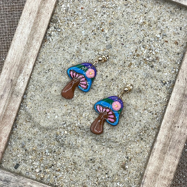 Magical Forest-Handmade and Hand-painted Groovy Mushroom Polymer Clay Earrings