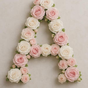 Letras do alfabeto floral – 20 cm | Rosas rosa e brancas (1 unidade)