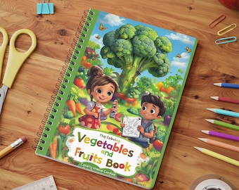 Kids Coloring Book, Fruits and Vegetables, Preschool Learning Activity (Digital Download)