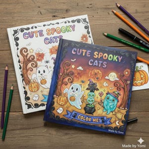Spöklika katter Halloween målarbok: 2 utskrivbara böcker för barn, vuxna (digital nedladdning)