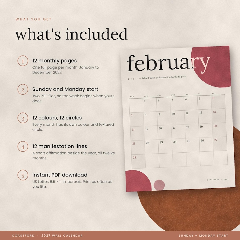 May Print Lettering 2027 Printable Wall Calendar | Monthly Calendar PDF | Manifestation ...