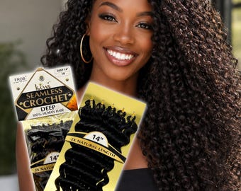 Extensiones de cabello humano KIWI® Deep Wave para crochet – Nudos milagrosos de crochet con plumas