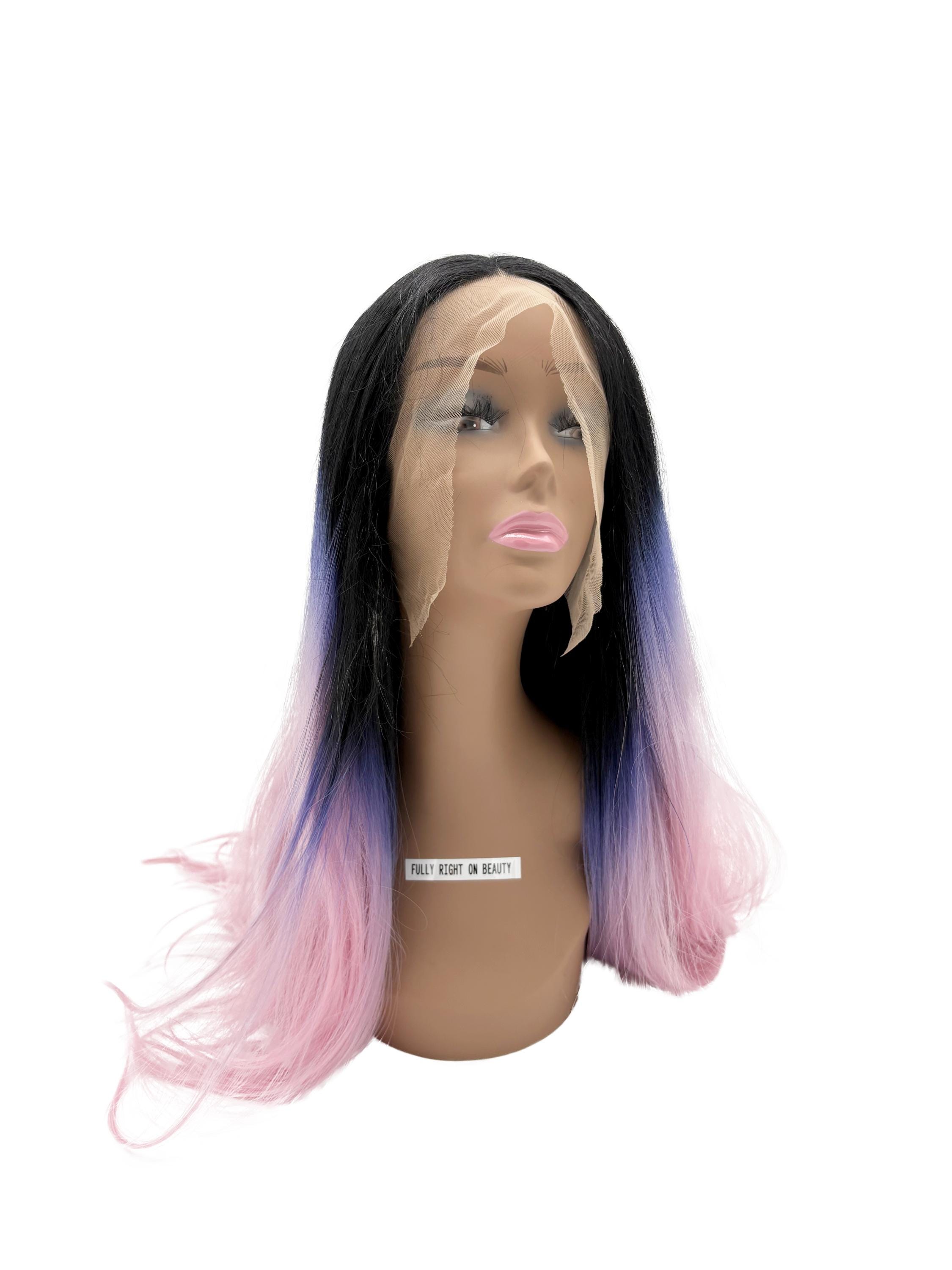 24 Inch Ombre Lace Front Wig: Black, Purple, Pink Heat 