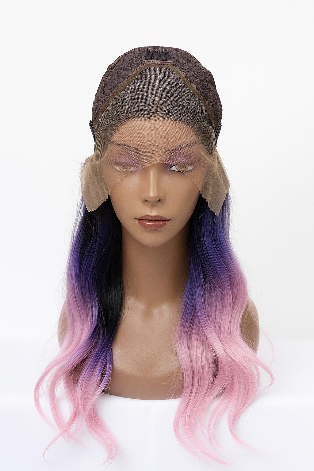 24 Inch Ombre Lace Front Wig: Black, Purple, Pink Heat  display picture 3