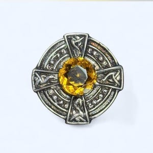 Vintage sterling silver Celtic brooch with citrine gemstone