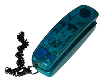 Retro Aquatone Transparent Teal Blue Corded Landline Phone 90's Movie Prop READ