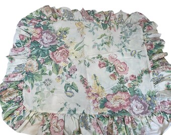 Vintage Laura Ashley Sham Cottage Core Rose 3&#39; Ruffle Pink/Green/Floral 32x26