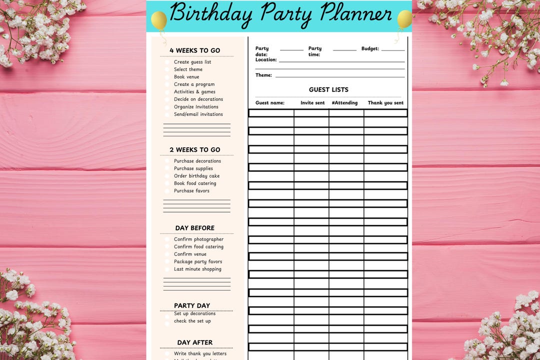Birthday Party Planner: Printable Event Organization Template (digital ...